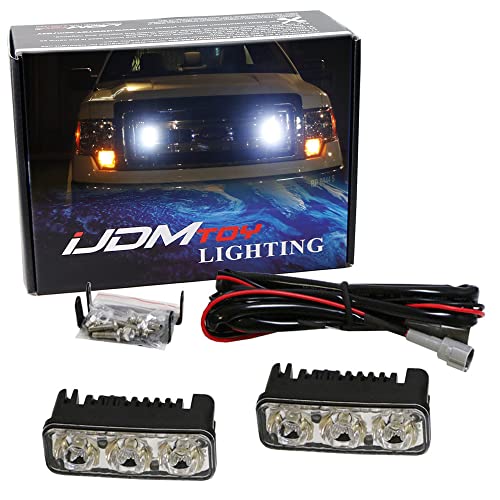 iJDMTOY (2) High Power 3-LED Daytime Running Light Kit Compatible With Truck SUV 4x4 Behind Grille, Cool White Color