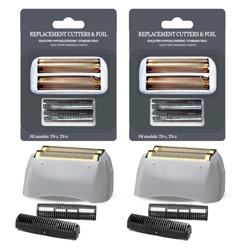 OXSITO 2Pack Gold Pro Foil and Cutters Replacement for Andis TS-1 TS-2 (17150/17155/17200) Shavers. (Foil Replacement x2 inner cutters x4)