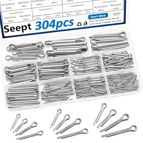 Image of 304Pcs Cotter Pins 24-Sizes 304 Stainless Steel Cotter Pins Assortment Kit Used for Hitch Lock System, Trucks, Engine Repair