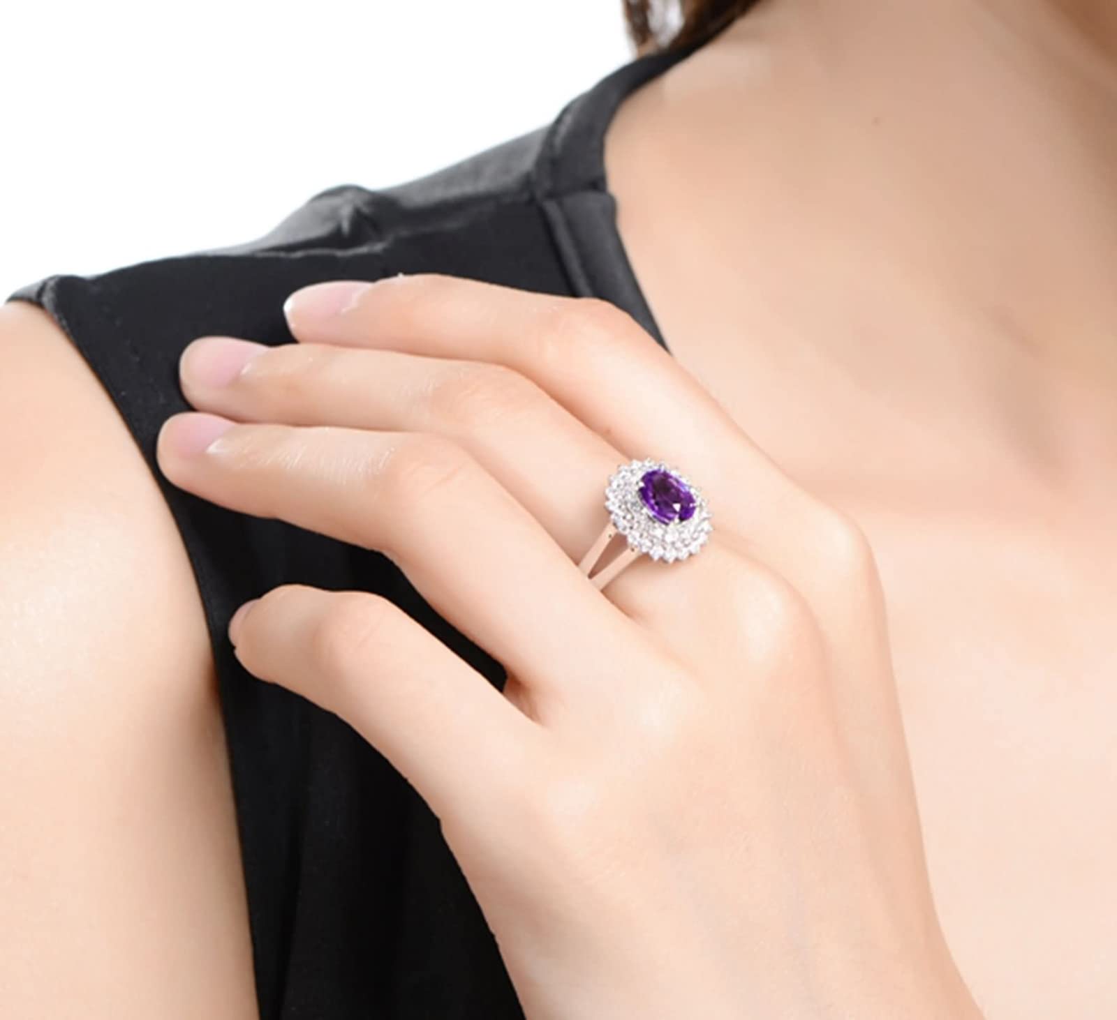 Anello Ragazza, Anelli Argento 925 con Pietra Viola Elegante Zirconi Banda Moglie per lei Taglia 8-25