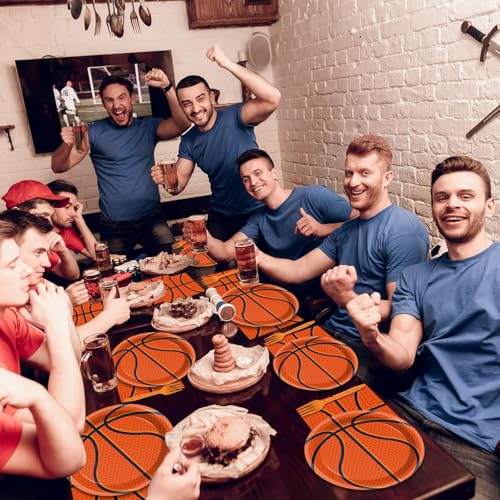 Image of 200 PCS Basketball Birthday Tableware Disposable Basketball Plates Napkins Party Supplies Sports Theme Dinnerware Set Basketballs Team Baby Shower Party Decoration Serve 50 guest