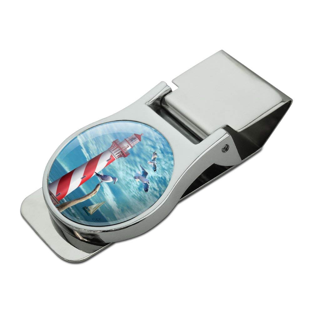 graphics & more Lighthouse Seashore Ocean Beach Seagulls Sailboat Satin Chrome Plated Metal Money Clip-picture-11