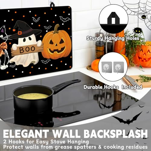 Image of Halloween Stove Top Cover for Electric Stove 28 inchx 20 inch, Boo Heat Resistant Glass Top Stove Cover Protector, Glass Cooktop Covers, Kitchen Flat Electric Stove Top Covers