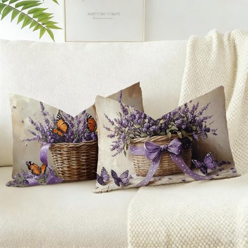 Funda Cojin 40x60 Juego 2, Púrpura Cojines Exterior Jardin Impermeable Terciopelo Fundas de Almohada, Lavanda Cojines Cama Decorativos, para Primavera Decorativos Salón Dormitorio, Regalos D-482