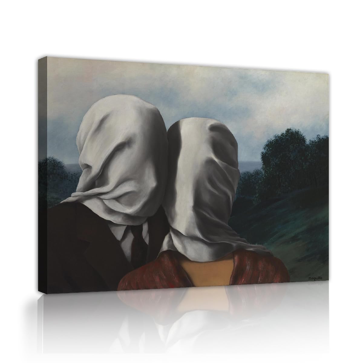 SHENGPOSTER Romantic Sweethearts Canvas Wall Art Rene Magritte the Lovers Ii Art Print Classic Surrealism Veiled Couple Oil Painting Reproduction Decor Innerframe 60x80cm