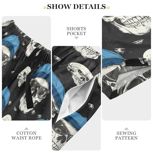 Men's Pajama Bottoms, Skull Pajamas Shorts Short Sleep Pants Lounge Wear Sleepwear Pjs4
