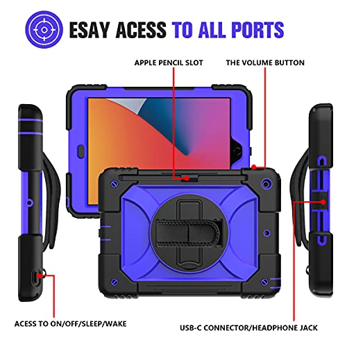 Ledniceker Ipad 9Th/8Th/7Th Generation Case, Ipad 10.2 Case, Three Layer Protective Kids Case With [360 Rotating Stand] [Hand Strap] [Pencil Holder] For Ipad 10.2 9Th Gen 2021/2020/2019- (Blue+Black) #TOP7