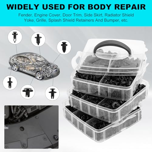 Image of 620pcs Push-Type Retainer Clips, Bumper Fender Nylon Rivets of 16 Most Popular Sizes and 5 Fastener Removers for Toyota GM Ford Honda Acura Chrysler