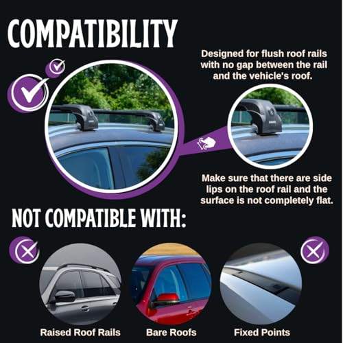 Image of ERKUL Heavy Duty Roof Rack Cross Bars for Chevrolet Chevy Trax 2024-2026 | Upgraded 220 lbs Aero Aluminum Crossbars with Smart Clamp System | Compatible with Flush Rails - Black