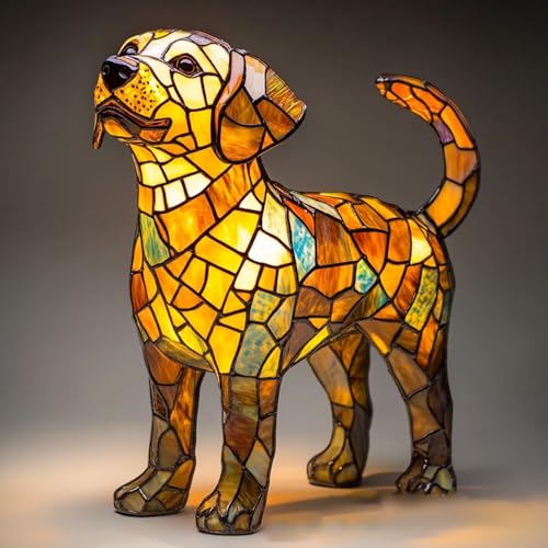 wiroouia Lampada da tavolo a di animale, luce notturna artistica a di cane, resina colorata Corg i/Carlino/Bulldog francese/bassotto/labrador/gatto, lampada da tavolo vintage colorata