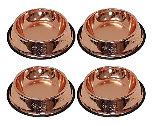 Melzon Petsentials Non-Skid Stylish Food Bowl for Your Pet, Premium Grade Stainless Steel - Elegant Bronze | Small, 18oz (4 Pack)
