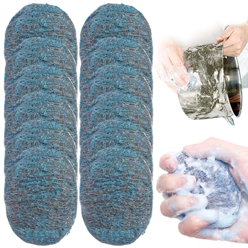Limpiador de lana de acero, 12 almohadillas de jabón de lana de acero, reutilizables, absorbentes y prejabonadas, esponjas de lavado para limpieza del hogar, platos de cocina, ollas, sartenes y hornos