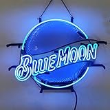 woowlife Blue Moon Neon Sign Light Real Glass Beer Bar Pub Party Shop Store Recreation Room Home Wall Windows Display Handcraft Artwork Gift 19x15 Multicolor