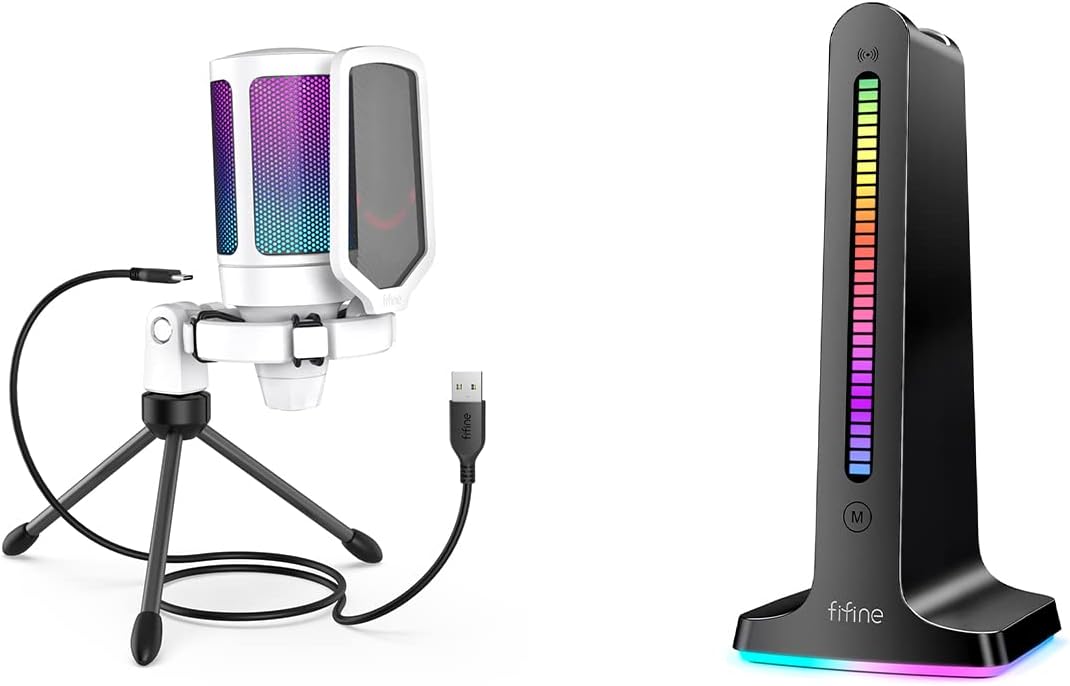 Buy White Gaming Mic and Headset Stand, AmpliGame USB Microphone, PC Recording Desktop Laptop