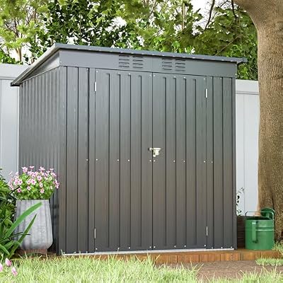 Mulinsonfly 6x4 FT Outdoor Metal Storage Shed with Frame Floor & Sloping Roof, Lockable Double Door, Weatherproof Steel Garden Shed for Tools, Lawn Equipment & Patio Supplies