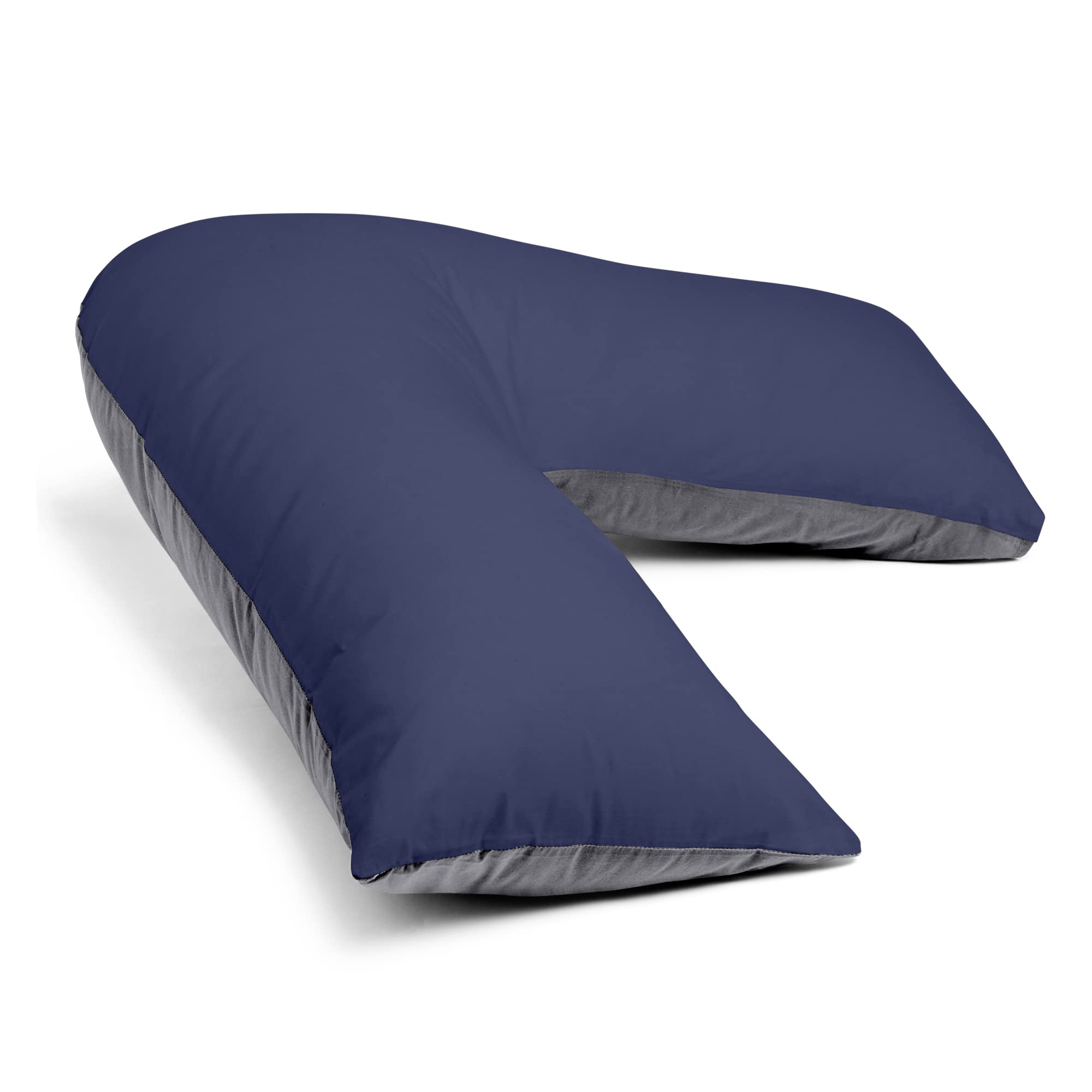 C Stores Large V Pillow with 2 Tone Pillowcase Extra Filled Cushioning Support for Head, Neck & Back โ Non Allergenic (V Pillow with 2 Tone NAVY/GREY Cover)