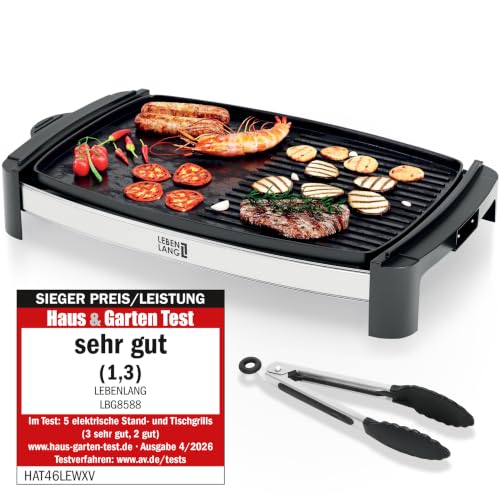 LEBENLANG Tischgrill Elektrisch 2000W - Inkl. Grillzange I...