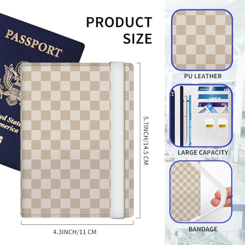 Passport Holder Cover Wallet Case for Travel Essentials, Leather Slim Cute RFID Travel Passport Card Case for Women and Men Brown Plaid4