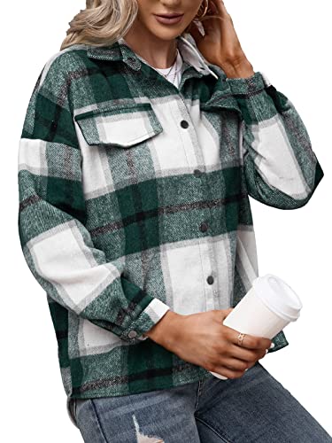 Century Star Plaid Shirts for Women Shacket Jacket Womens Button Down Shackets Long Sleeve Lapel Oversized Coats4