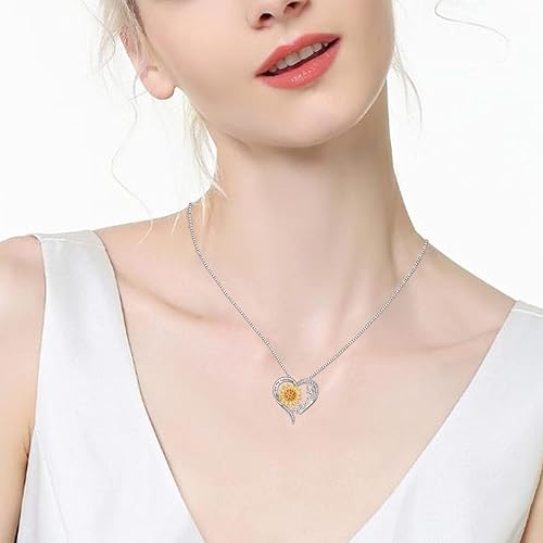 Miniatura 3 de URMWMOO Collar de plata de ley S925 con diseño de girasol You are My Sunshine Love Heart Infinity con dije de corazón infinito para mujer, regalo de