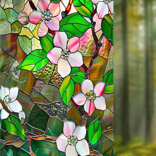 Image of Nuxovilar Gothic Halloween Pink Flower Branch Window Film 17.5x39.3 PVC