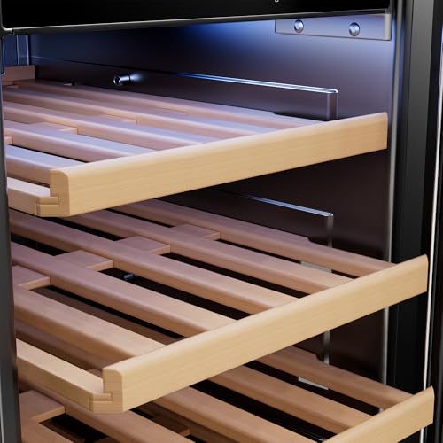 Image of Empava 15 inch Wine Cooler Refrigerator Under Counter with Glass Door, Freestanding Fridge with LED Light, Touch Control, 31 Bottles Capacity