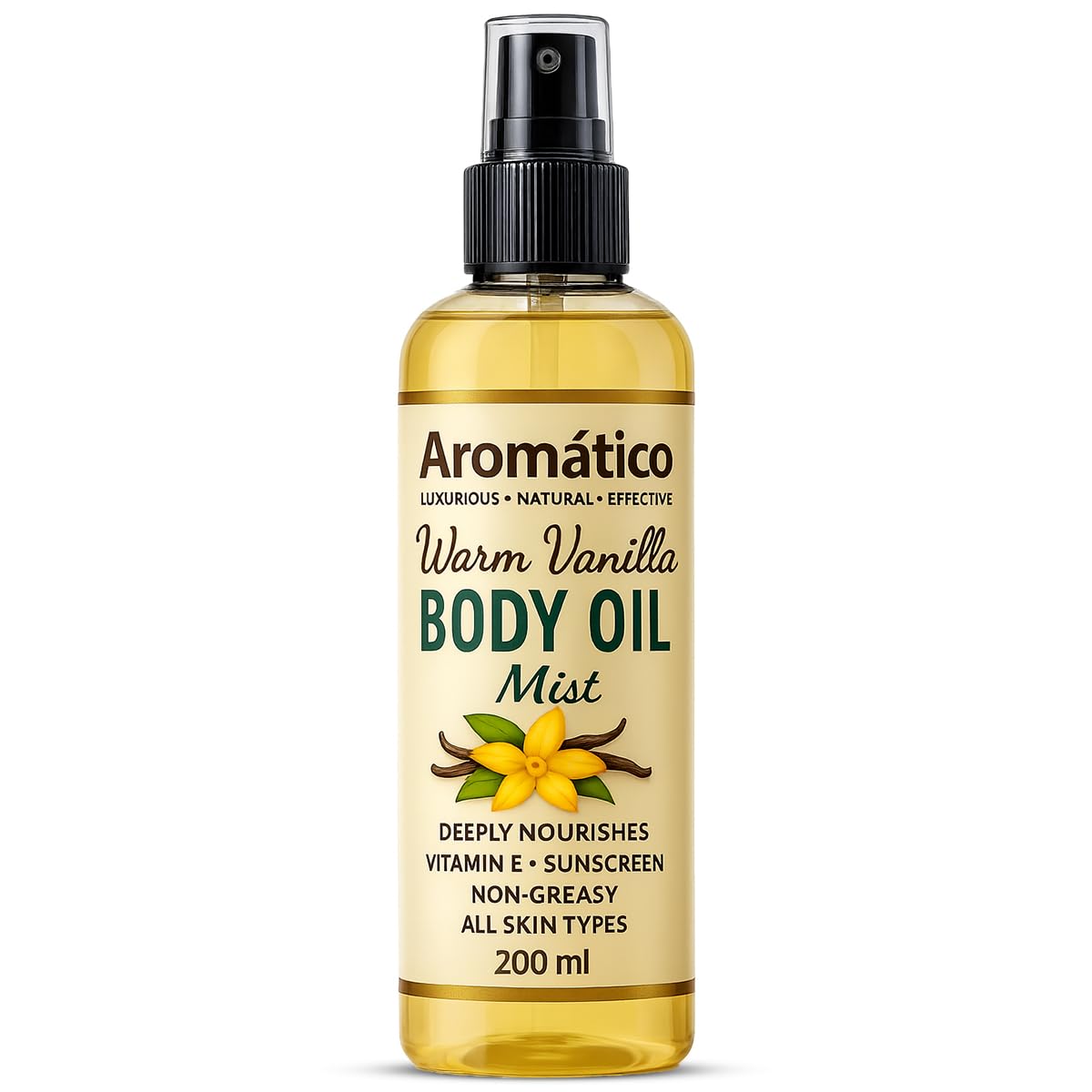 AROMATICO Warm Vanilla Body Oil Mist, After Bath oil for Daily Use. Glowing Skin & Deep Hydration for Dry Skin, Non-Greasy, Nourishing Formula - 200ml