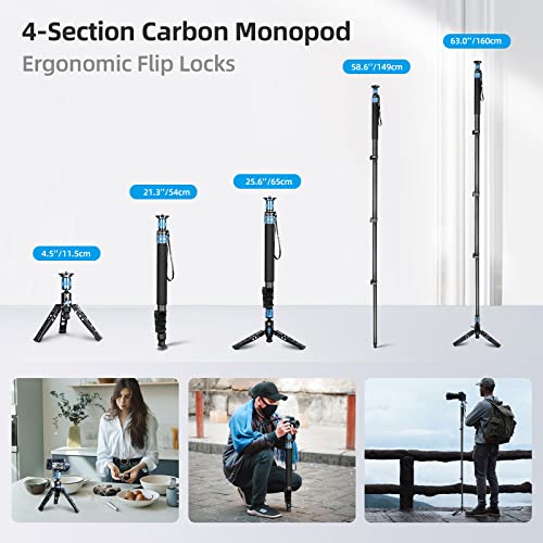 Sirui P-424Fs Carbon Fiber Camera Monopod Kit, 66.3" Heavy Duty Professional Video Monopod With Va-5 Fluid Video Head, Tripod Base, Flip Locks For Dslr Camera #TOP3