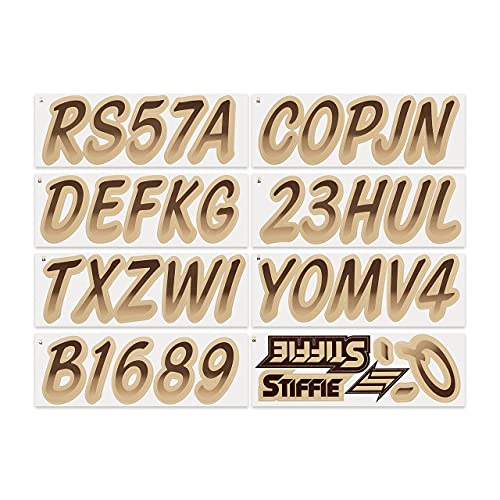 Image of STIFFIE Whipline Brown /Tan 3 inch Boat & PWC Registration Decals • Numbers Letters Stickers