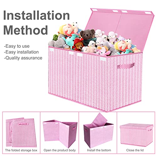 Veronly Toy Box Chest Storage Organizer Bins For Girls Boys, Kids Large Fabric Collapsible Bin Basket Container With Flip-Top Lid & Handles For Clothes,Blanket,Nursery,Playroom,Bedroom (Pink) #TOP4