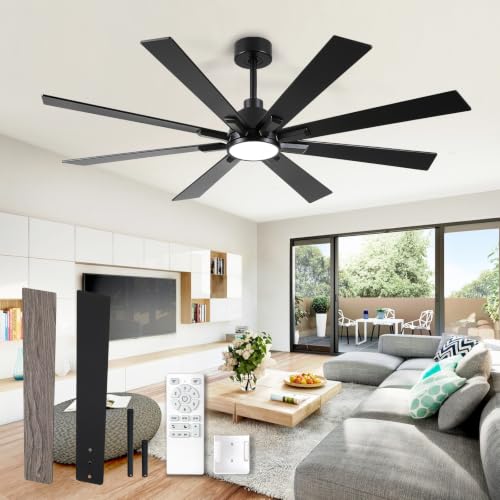 62 Inch Ceiling Fans with Lights and Remote, Pure Copper DC Motor Black Large Indoor/Outdoor Modern Industrial Ceiling F