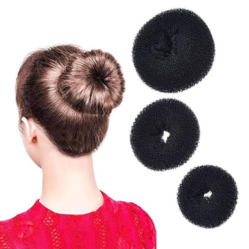 YFFSFDC お団子ヘアーヘアアレンジ お団子ヘアメーカー ヘアピン ドーナツ お団子グッズ お団子スポンジ まとめ髪 簡単ヘアアレンジ 実用的で巧妙 小、中、大 3点セット (ブラック)のサムネイル