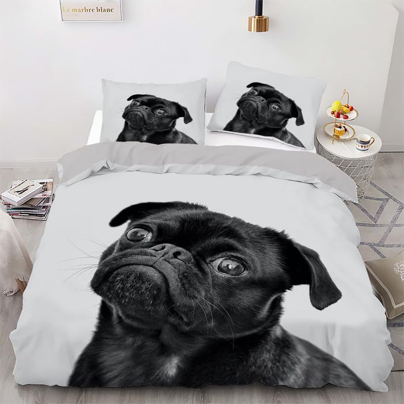 Parure de lit 240 x 260 gris motif chiens pour une chambre cosy et moderne