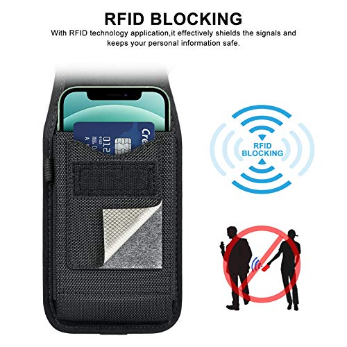 Ykooe Rfid Blocking Cell Phone Holster For Iphone 14 13 12 11 Pro Max, Xr, Xs Max, Samsung Galaxy S21 Fe S20 S22 Ultra A12 A13 A53 A32 A52 A22 Nylon Belt Clip Loops Card Holder Pouch Case, Black #TOP2