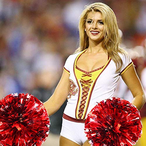 Ttsam 4 Pack (2 Pair) Metallic Foil Cheerleader Pom Poms & Plastic Ring Cheer Poms With Baton Handle Cheerleading Pompoms For Sports Party Dance Team Accessories Cheering Squad Spirit (Red & Silver) #TOP6