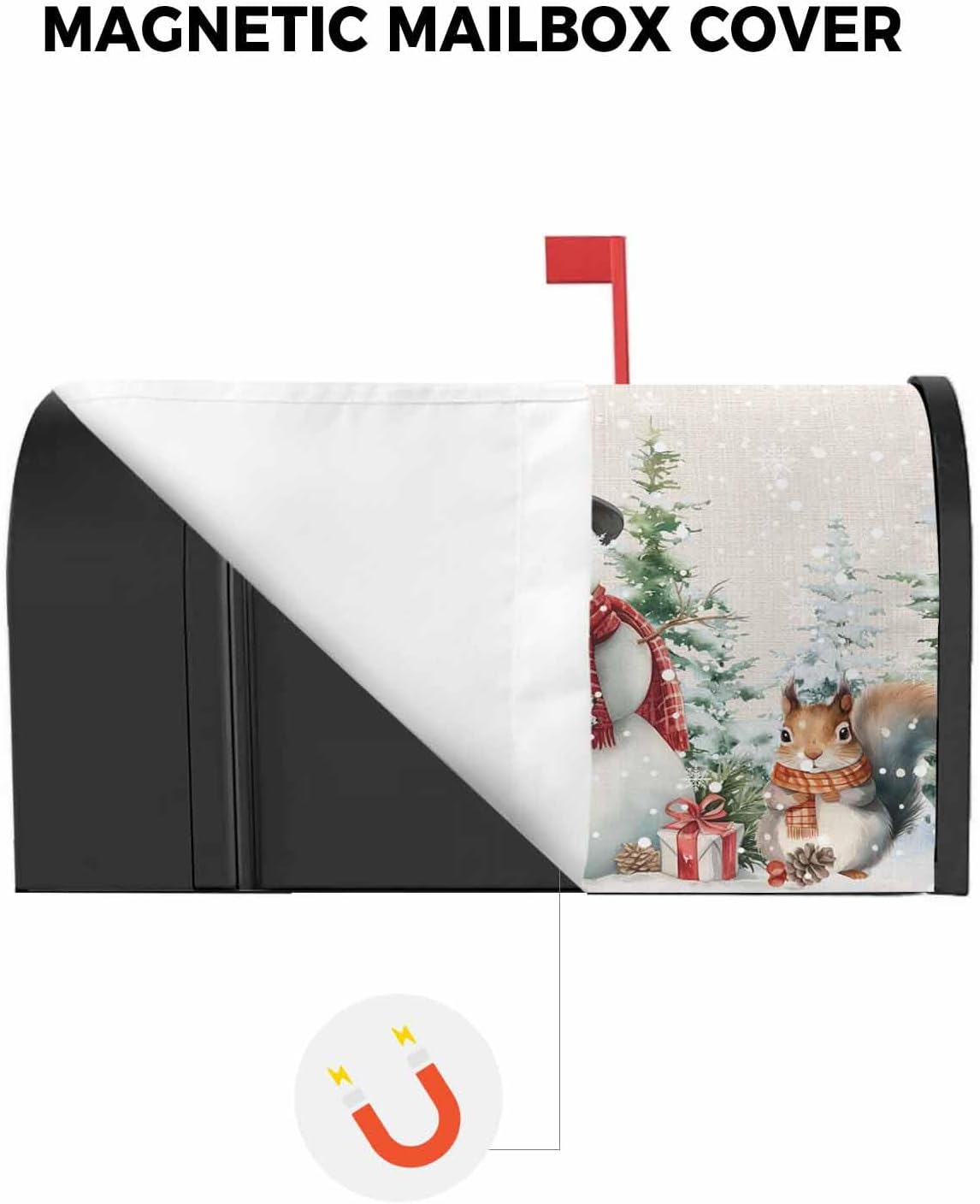 Winter Grey Mailbox Cover Magnetic Mailbox Wraps, Christmas Hat Snowman Xmas Pattern Mailbox Covers Large Standard Size 21x25.5 Inch Mail Wrap Post Letter Box for Outdoor Gardern Yard Decoration
