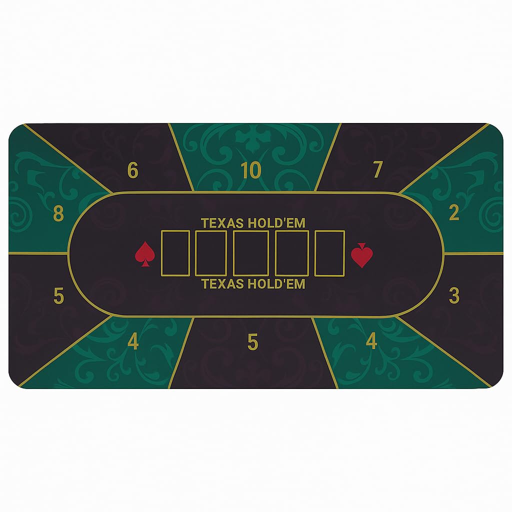 Profesjonalne Tappetino da Poker Texas Hold'em – Telo Antiscivolo 10 Giocatori – Layout Casinò Verde/Oro