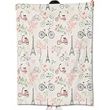 amepay Parisian Bicycle Blanket Gifts for Kids Girls Women,Scooter and Eiffel Tower Throw Blankets,Soft Comfy Lightweight for Room Couch Bed Modern Stylish Decor,Travel Lover 60x50in