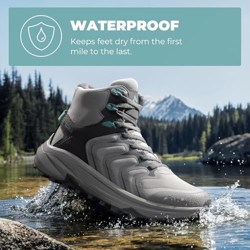 NORTIV 8 Women's Hiking Boots Waterproof with Arch Support Sneakers Walking Outdoor Comfortable Lightweight Boot Echo Mid,Size 10,Light Grey,NWUMHB2502