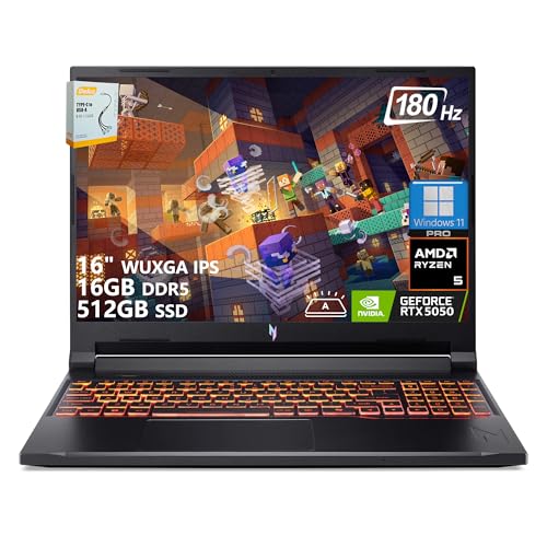 Image of acer Nitro V 16 AI Gaming Laptop | 16 inch WUXGA IPS 180Hz | AMD Hexa-Core Ryzen 5 240 | 16GB DDR5 512GB SSD | GeForce RTX 5050 8GB DLSS4 (Up to 440 AI Tops) | Backlit Keyboard Win11 Pro w /DLCA Accessory