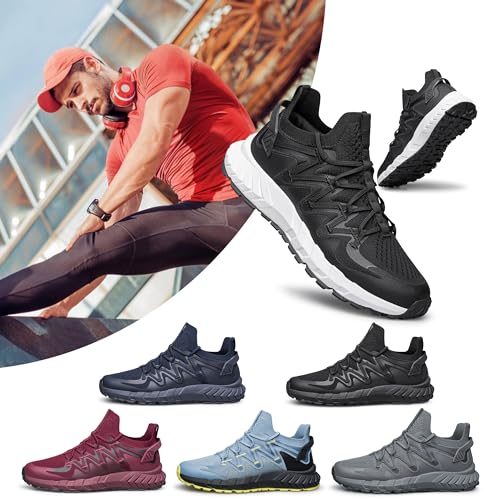 Mens Slip On Walking Running Sneakers Athletic Basketball Tennis Shoes Lightweight Workout Breathable Fashion Sneakers Black Size 92