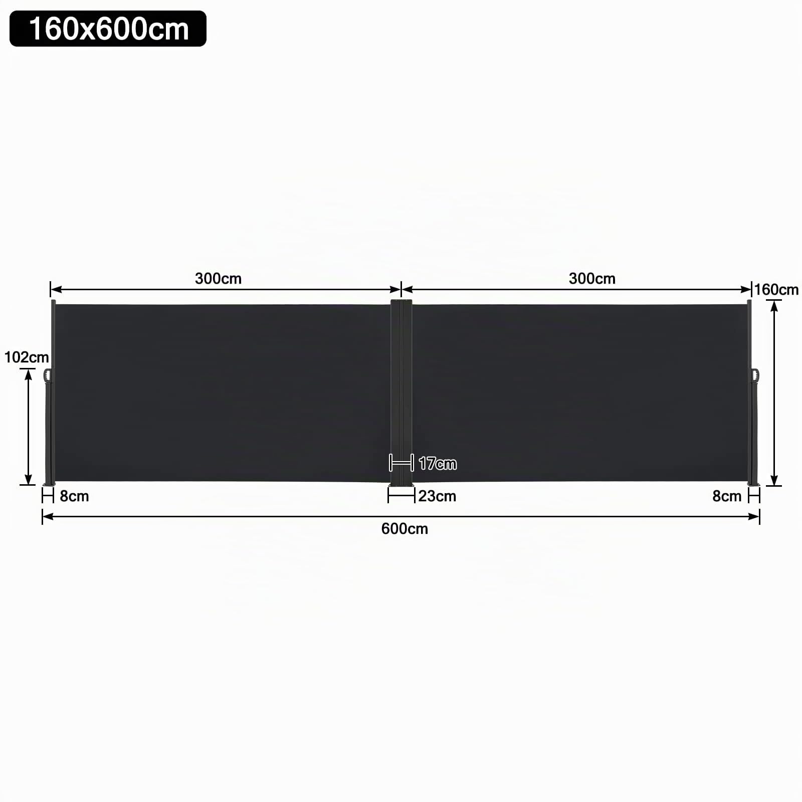 Aufun Paravent extérieur, 160 x 600 cm Store latéral Double, Brise Vue rétractable Coupe-Vent pour Jardin, Balcon, terrasse, Store latéral Vertical, Anthracite