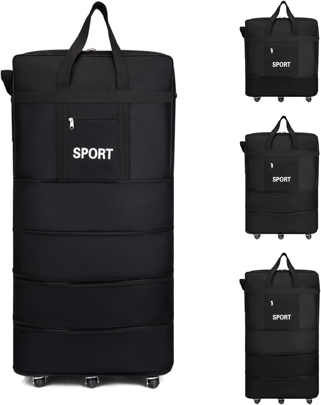 beibijio Expandable Extra Large Travel Oxford Duffel Bag with 6 Spinner Wheels Waterproof Lightweight 39″ Traveling Foldable Suitcase, Black Travel Bag, Soft Weekend Bag, Suitcases Duffel Bag