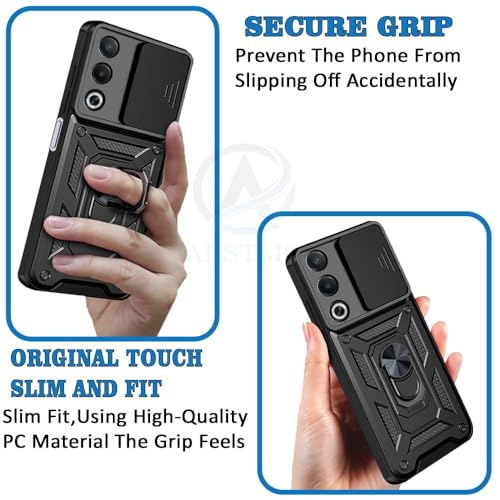 Image of A rtistque Armor Bumper Back Case Cover for Oppo A3 Pro 5G | Stylish Ring Holder & Inbuilt Stand | Sliding Camera Cover | Shockproof TPU Protective Design | Oppo A3 Pro 5g Mobile Cover - Black
