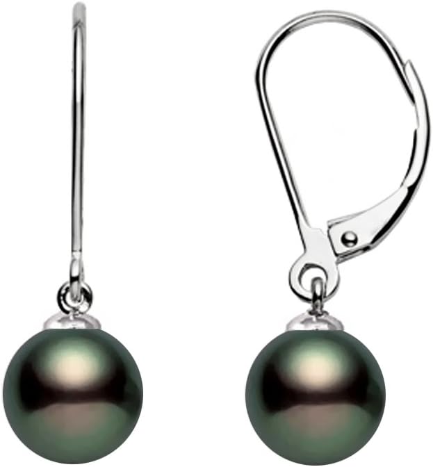 14k White Gold AAAA Quality Japanese Black Akoya Cultured Pearl Dangle Earrings for Women - PremiumPearl