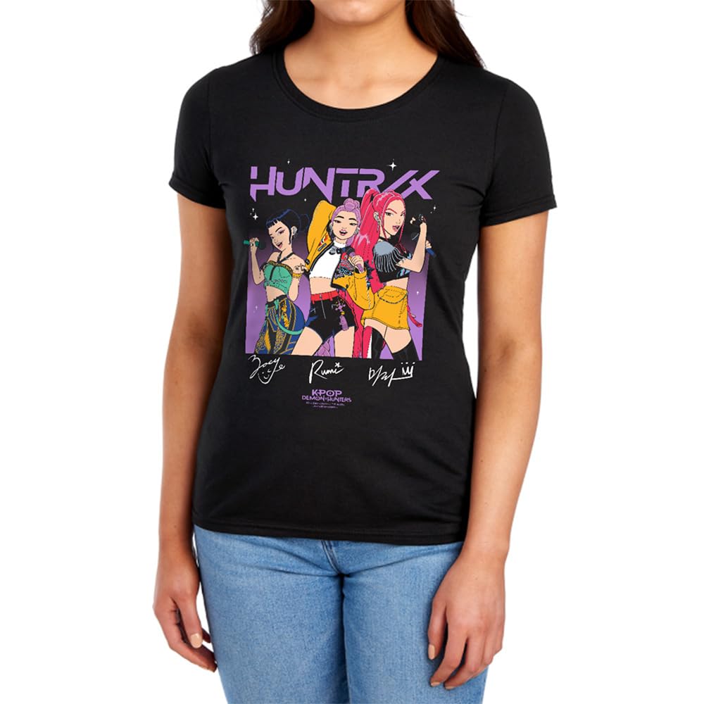 Kpop Demon Hunters Singing Signatures Womens T Shirt, Black, XXL