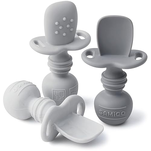 SAMiGO Cucharas de silicona para bebés de más de 6 meses  Utensilios para bebés  Suministros de alimentación LED de destete para bebés  Juego de 3