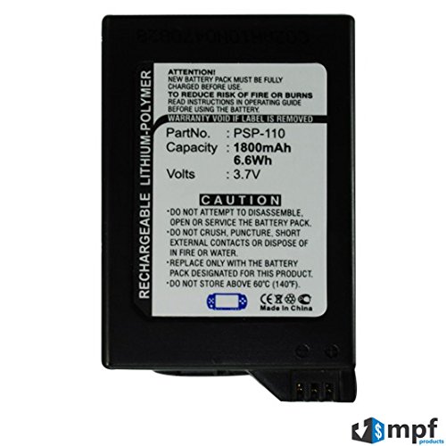 MPF Products 1800mAh PSP-110 PSP110 Battery Replacement Compatible with Sony PSP Fat Portable