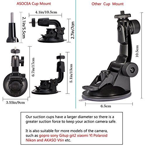 Asocea Action Camera Suction Cup Mount Windshield Camera Holder Tripod Adapter With Screw Compatible With Gopro Hero 11 10 9 8 7 6/Akaso Ek7000/Brave 4/Dragon Touch/Dji Osmo Action/Insta360 X3 X2 #TOP1