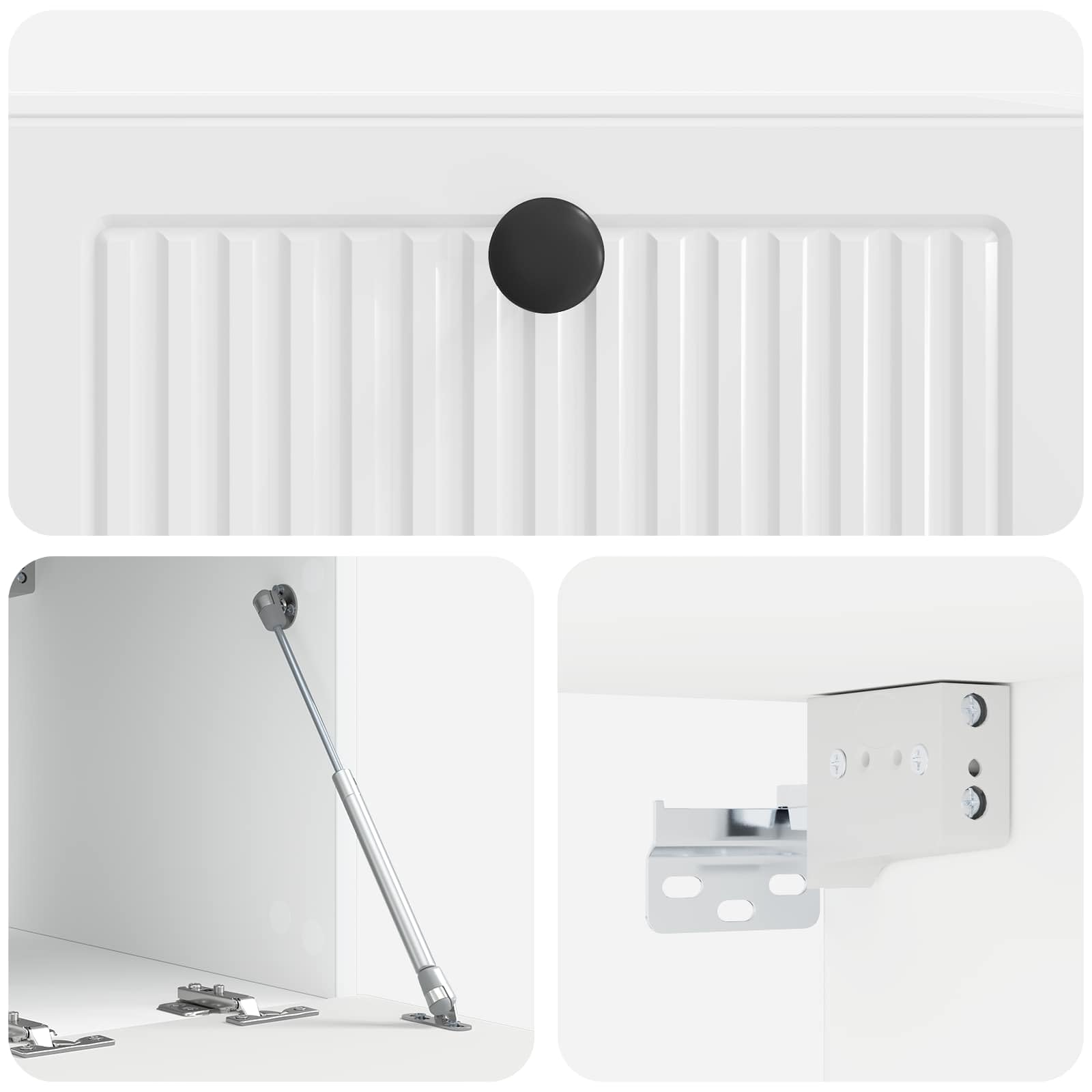 Mueble para TV montado en la pared, color blanco brillante, 59,5 x 41 x 30 cm, mueble bajo flotante de madera, moderno mueble de TV colgante para sala de estar con 2 puertas y espacio de